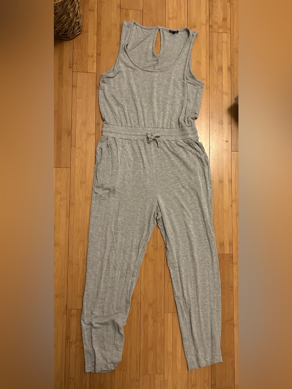 Splendid Light Gray Sleeveless Drawstring Jumpsuit